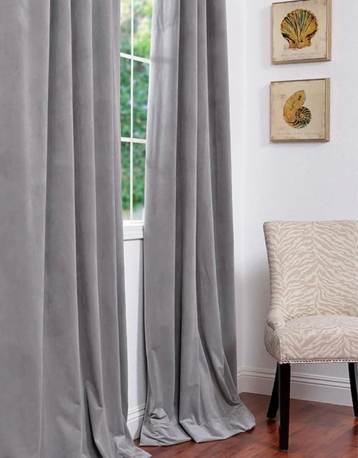 Set 2 Draperii din Catifea, Gri deschis , 150 X 250 cm , cu Rejansa