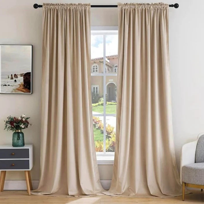 Set 2 Draperii din Catifea, Bej , 150 X 250 cm , cu Rejansa