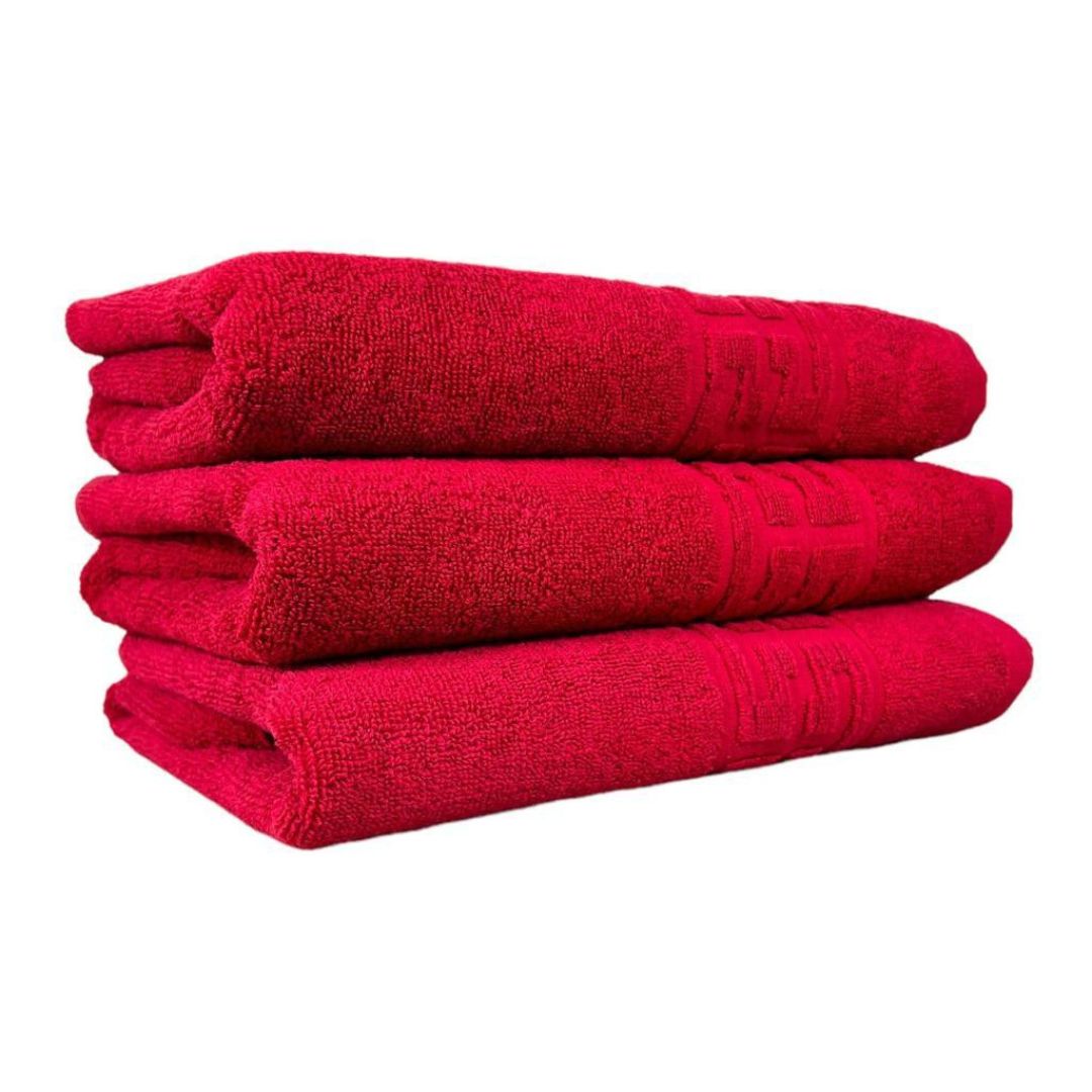 Set 3 prosoape corp, Bumbac 100%, 70x130 ,Model Greek Border, Rosu, PCM17