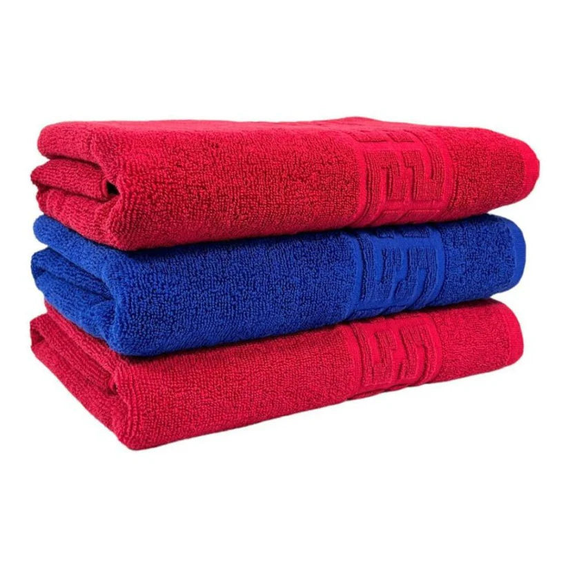 Set 3 prosoape medii, Bumbac 100%, 50X90 ,Model Greek Border, Rosu-Albastru, PF19