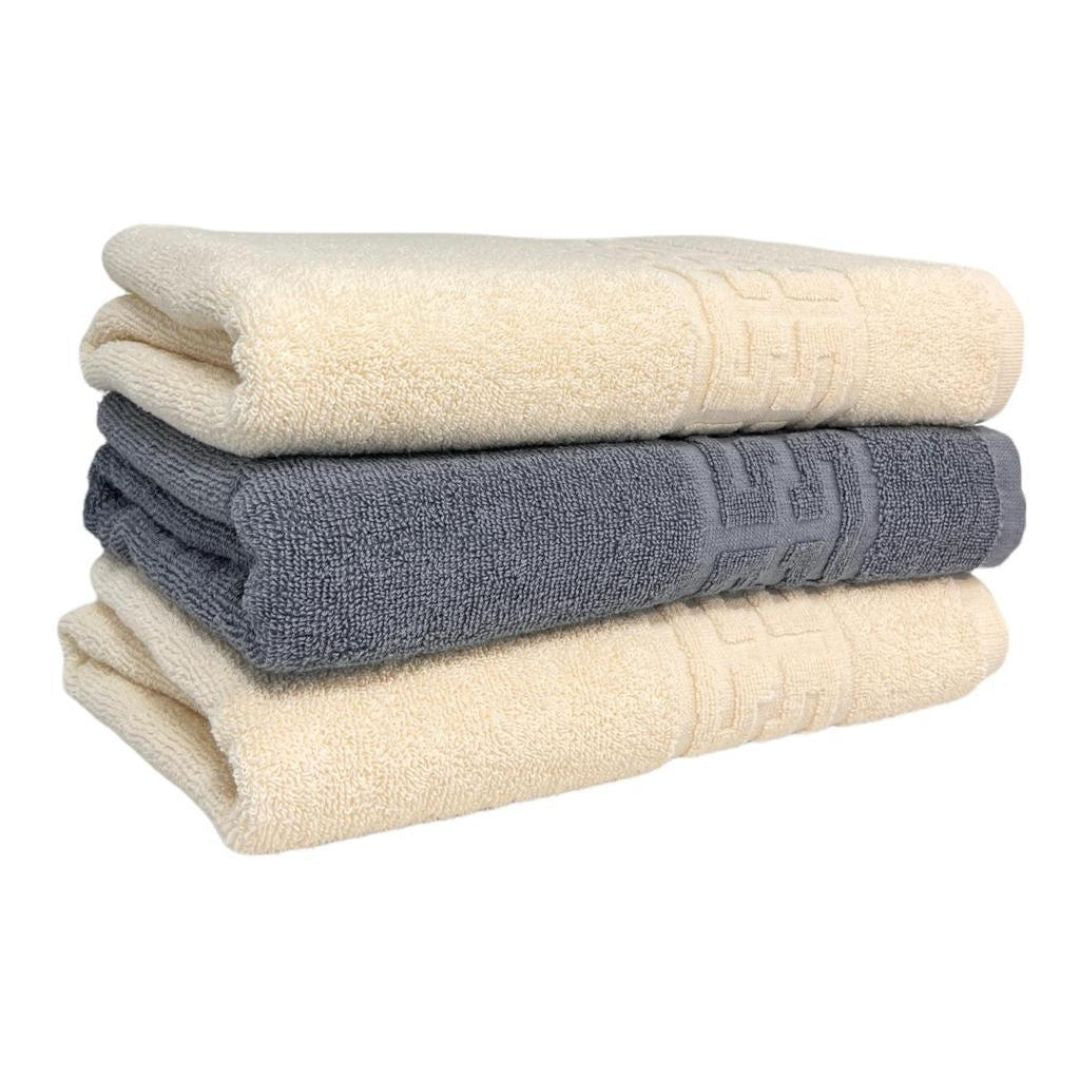 Set 3 prosoape corp, Bumbac 100%, 70x130 ,Model Greek Border, Crem-Gri, PCM26