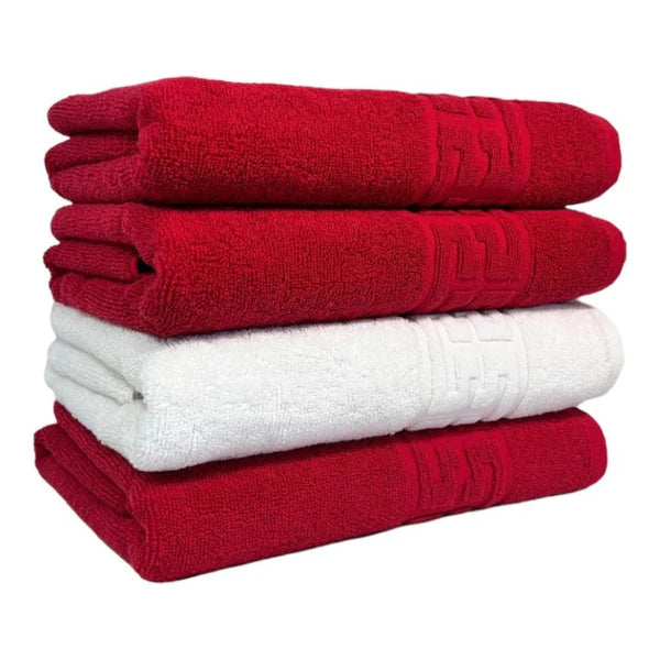 Set 4 prosoape corp, Bumbac 100%, 70x130 ,Model Greek Border, Rosu-Alb, PCM40