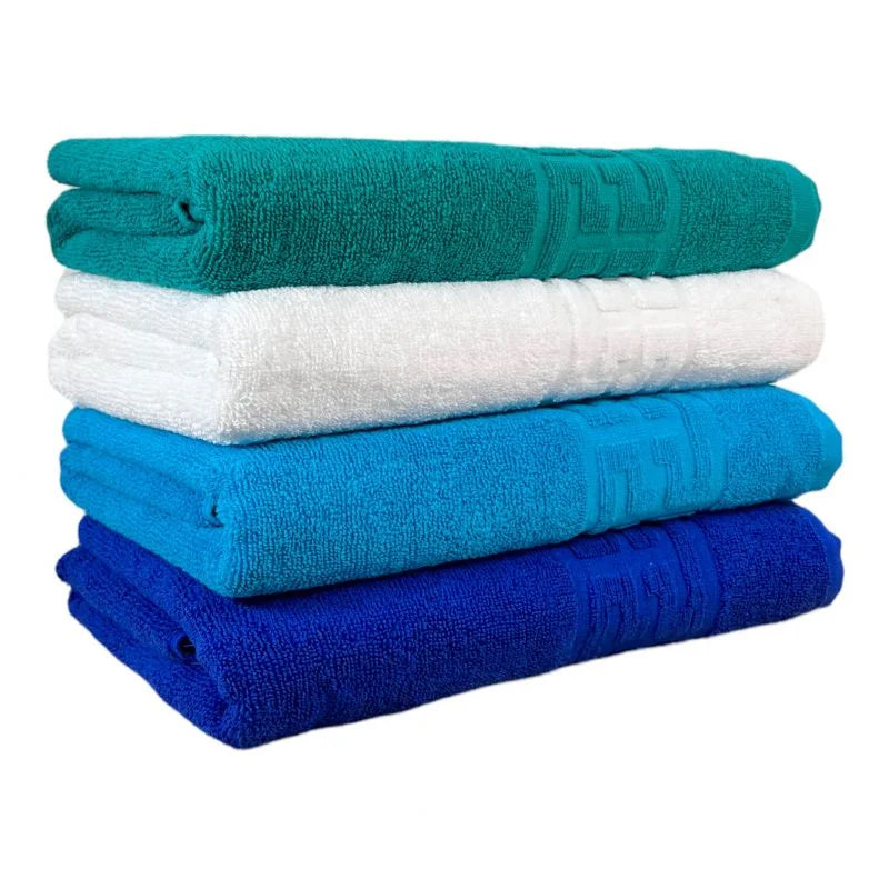 Set 4 prosoape medii, Bumbac 100%, 50X90 ,Model Greek Border, Verde,Alb,Turcoaz,Albastru, PF42