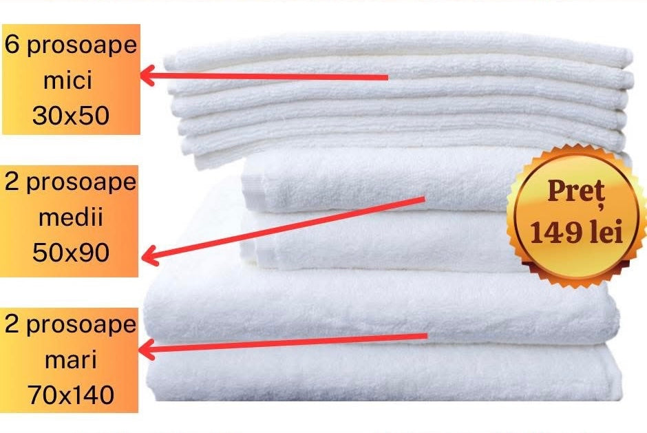 Set 10 Prosoape 100% Bumbac, model Clasic, Alb, MXT11