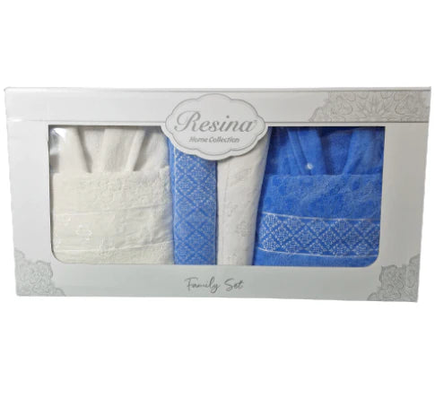 Set Halate si Prosoape din Bumbac 100%, 6 Piese, Resina, Alb-Albastru - HR04