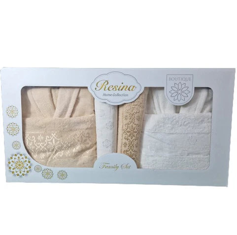 Set Halate si Prosoape din Bumbac 100%, 6 Piese, Resina, Alb-Crem- HR07