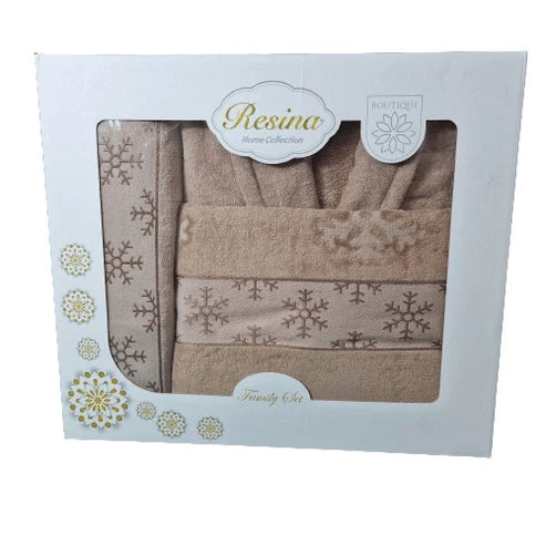 Set Halat si Prosoape din Bumbac 100%, 3 Piese, Resina, Maro - HR02