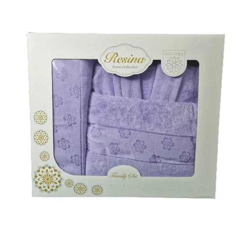 Set Halat si Prosoape din Bumbac 100%, 3 Piese, Resina, Mov - HR03