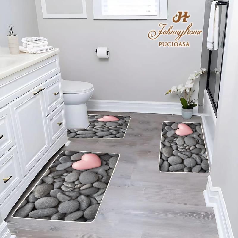 Covorase de baie, 3 piese, 3D, Antiderapante , CBA02