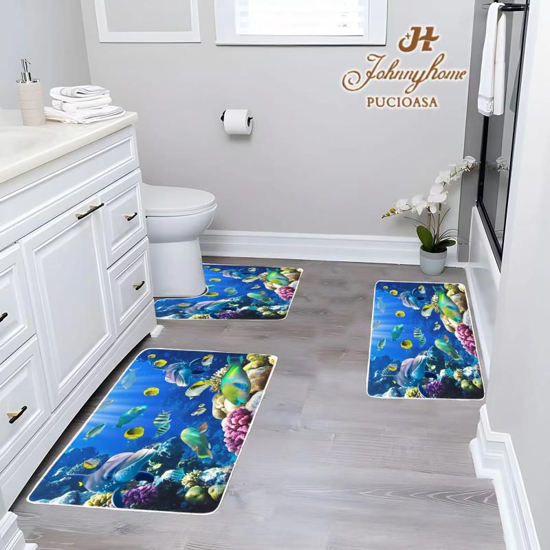 Covorase de baie, 3 piese, 3D, Antiderapante , CBA07