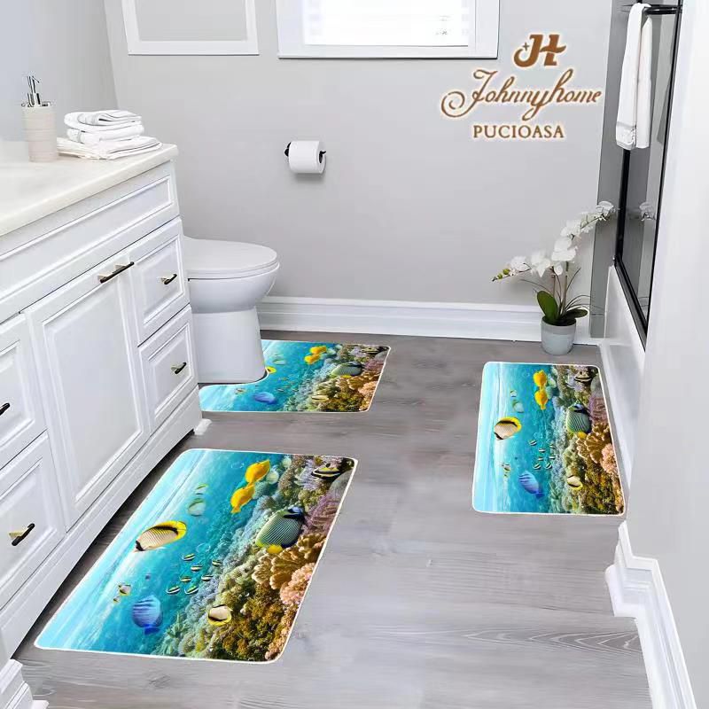 Covorase de baie, 3 piese, 3D, Antiderapante , CBA05