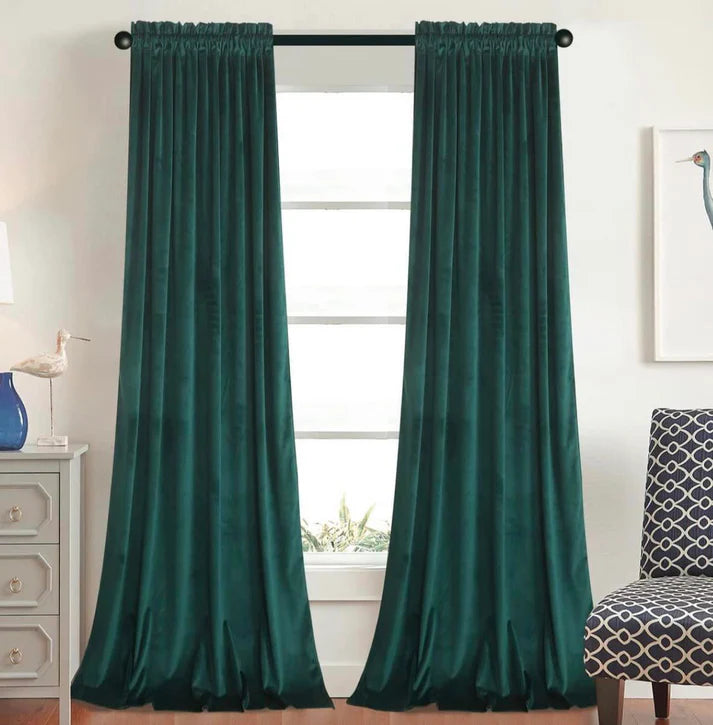 Set 2 Draperii din Catifea, Verde, 150 X 250 cm , cu Rejansa