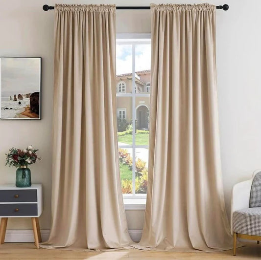 Set 2 Draperii din Catifea, Bej , 150 X 250 cm , cu Rejansa