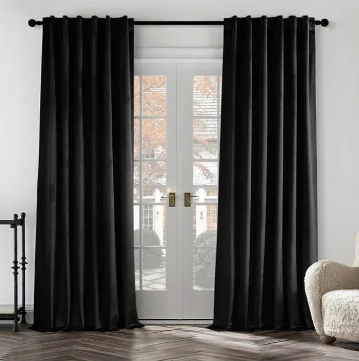 Set 2 Draperii din Catifea, Negru, 150 X 250 cm , cu Rejansa