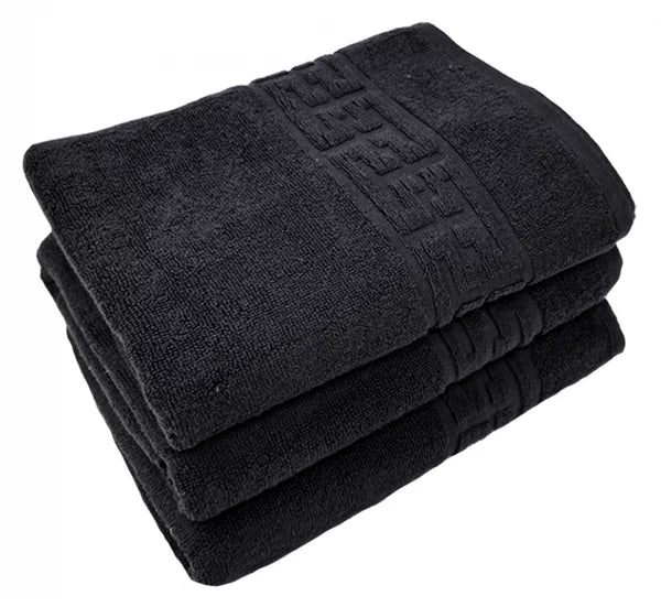 Set 3 prosoape mici ,Bumbac 100%, 30x50 ,Model Greek Border, Negru, PM09