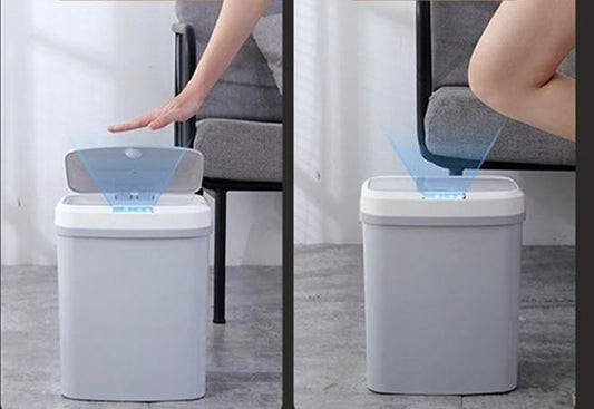 Cos de gunoi inteligent din plastic cu senzor, alb/gri