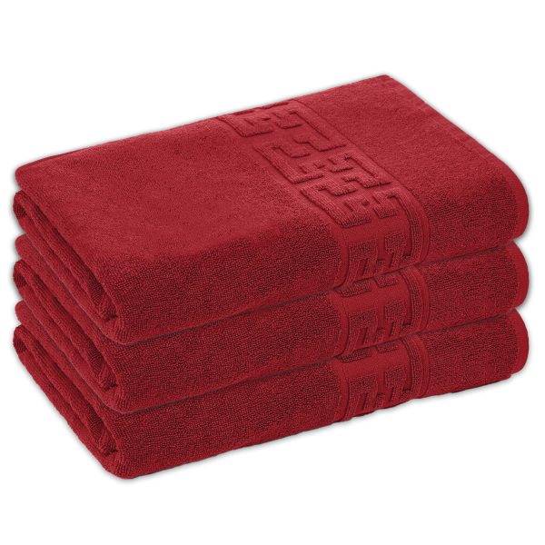 Set 3 prosoape mici ,Bumbac 100%, 30x50 ,Model Greek Border, Visiniu, PM07