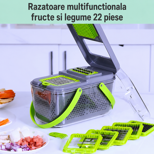 Razatoare multifunctionala pentru fructe si legume, 22 piese, lame din otel inoxidabil