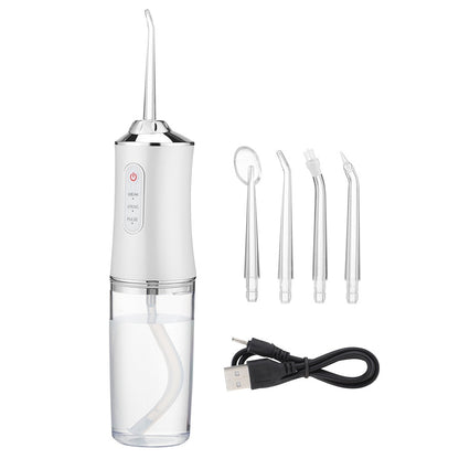Irigator oral pentru dus bucal, Ultra-Portabil, 4 Capete Curatare, Rezervor 220 ml, usb, alb