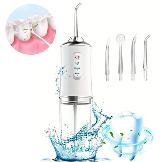 Irigator oral pentru dus bucal, Ultra-Portabil, 4 Capete Curatare, Rezervor 220 ml, usb, alb