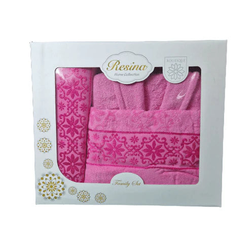 Set Halat si Prosoape din Bumbac 100%, 3 Piese, Resina, Roz - HR01