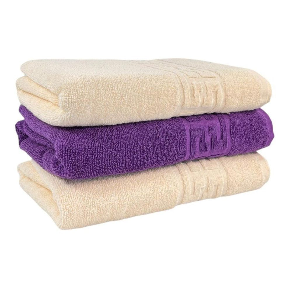 Set 3 prosoape corp, Bumbac 100%, 70x130 ,Model Greek Border, Crem-Mov, PCM22