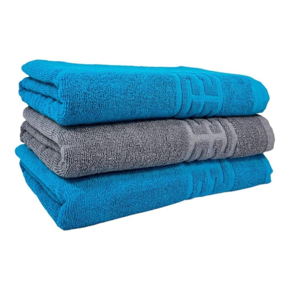 Set 3 prosoape corp, Bumbac 100%, 70x130 ,Model Greek Border, Turqoise-Gri, PCM24