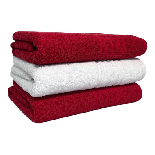 Set 3 prosoape medii, Bumbac 100%, 50X90 ,Model Greek Border, Rosu-Alb, PF17