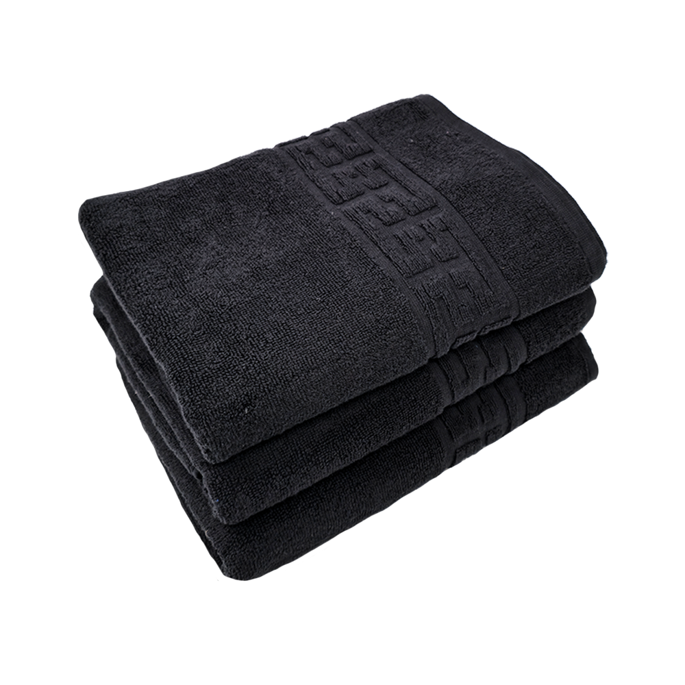 Set 3 prosoape corp, Bumbac 100%, 70x130 ,Model Greek Border, Negru, PCM30