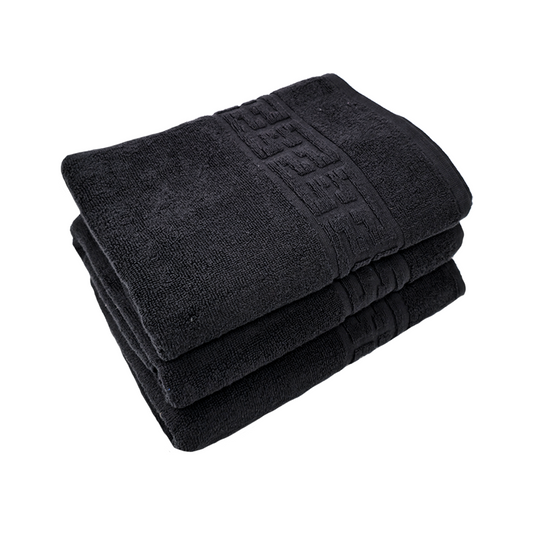 Set 3 prosoape medii, Bumbac 100%, 50X90 ,Model Greek Border, Negru, PF16