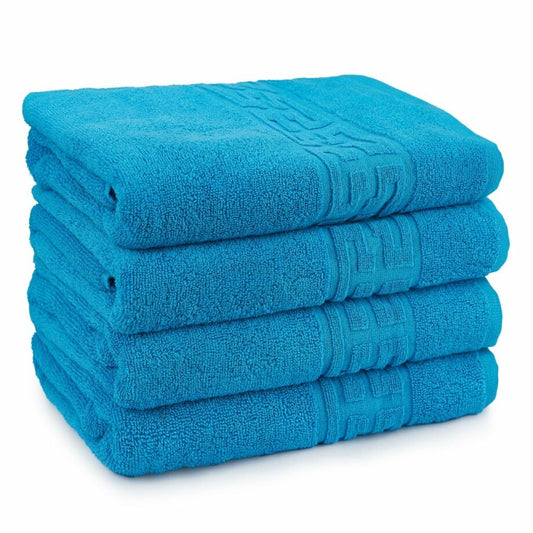 Set 4 prosoape medii, Bumbac 100%, 50X90 ,Model Greek Border, Turcoaz, PF32