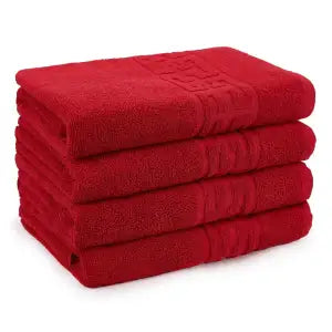 Set 4 prosoape corp, Bumbac 100%, 70x130 ,Model Greek Border, Rosu, PCM35