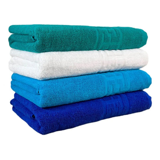 Set 4 prosoape medii, Bumbac 100%, 50X90 ,Model Greek Border, Verde,Alb,Turcoaz,Albastru, PF42