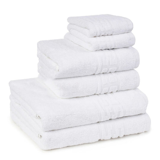 Set mixt 6 prosoape 100% Bumbac, model Greek Border, Albe, MXT01