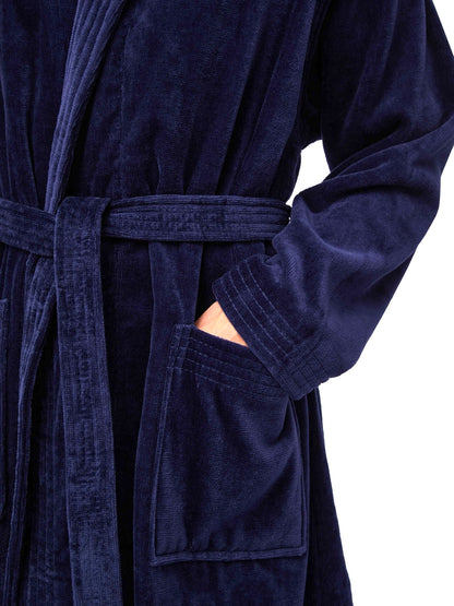 Halat de baie Premium, Velur, Bumbac foarte fin, Albastru, HV12