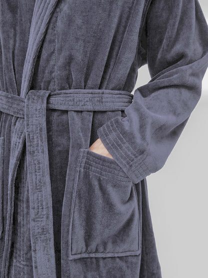 Halat de baie Premium, Velur, Bumbac foarte fin Gri, HV14