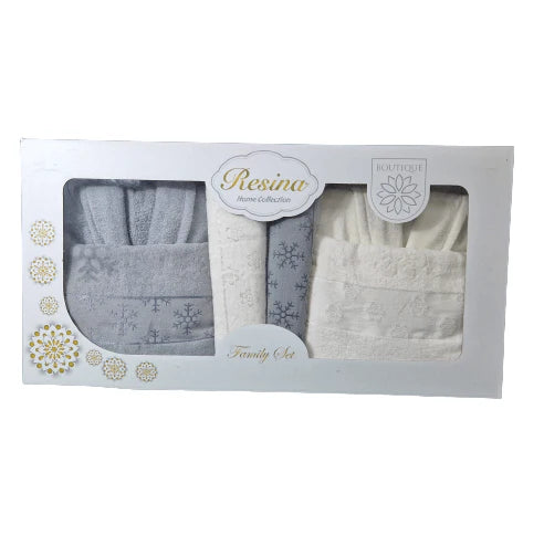 Set Halate si Prosoape din Bumbac 100%, 6 Piese, Resina, Alb-Gri- HR08