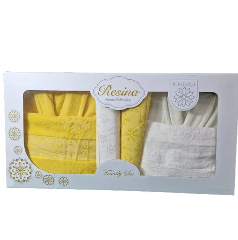 Set Halate si Prosoape din Bumbac 100%, 6 Piese, Resina, Alb-Galben- HR06