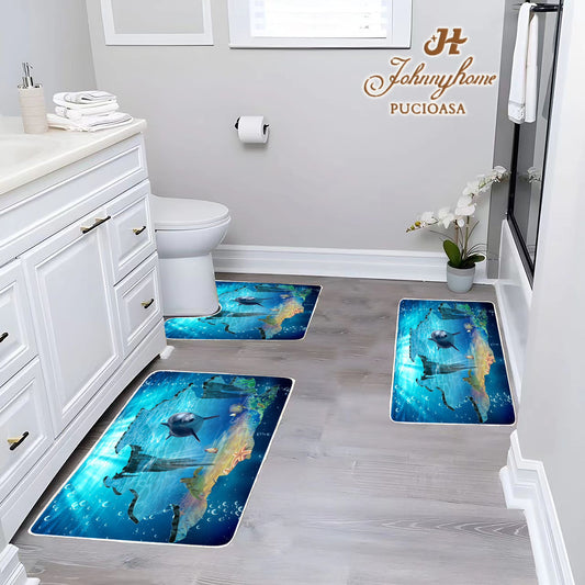 Covorase de baie, 3 piese, 3D, Antiderapante , CBA03