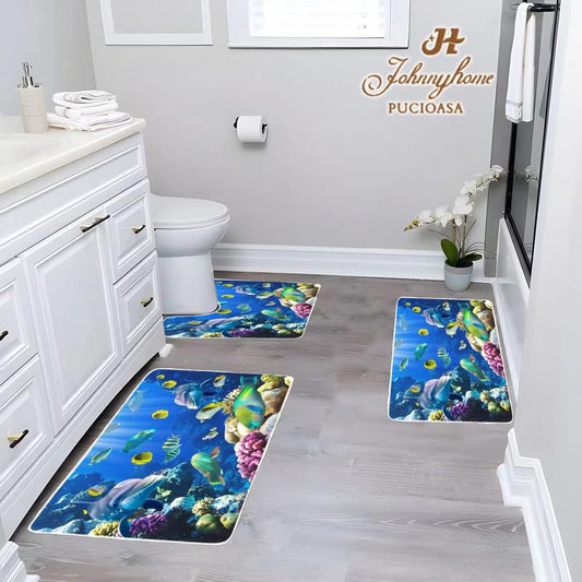 Covorase de baie, 3 piese, 3D, Antiderapante , CBA07